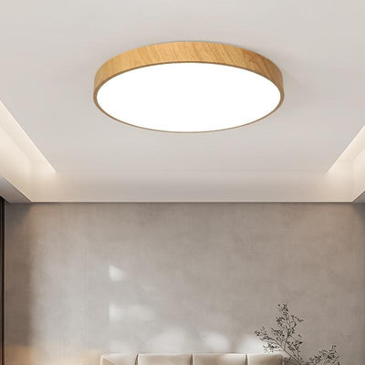 Lámpara de Techo LED Minimalista Estilo Chino Contemporáneo con Textura de Madera