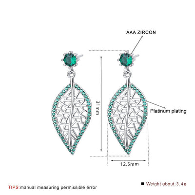 Aretes de Plata 925 con Diamantes Verdes Diseño Hoja - Image 6