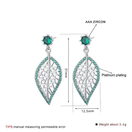 Aretes de Plata 925 con Diamantes Verdes Diseño Hoja - Image 6