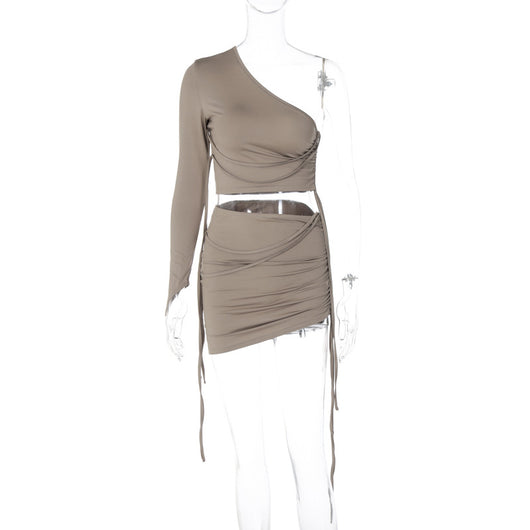 Conjunto Crop Top Asimétrico con Falda Fruncida Lateral - Image 3