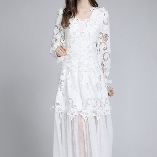Vestido Hueco Bordado Cintura Esbelta para Mujer