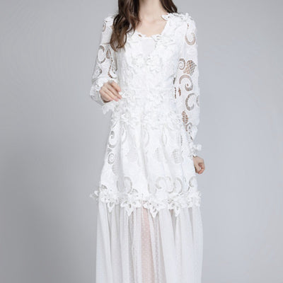 Vestido Hueco Bordado Cintura Esbelta para Mujer