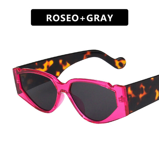 Vintage triangle notch sunglasses with brown lenses and leopard print frames and temples. - Image 10