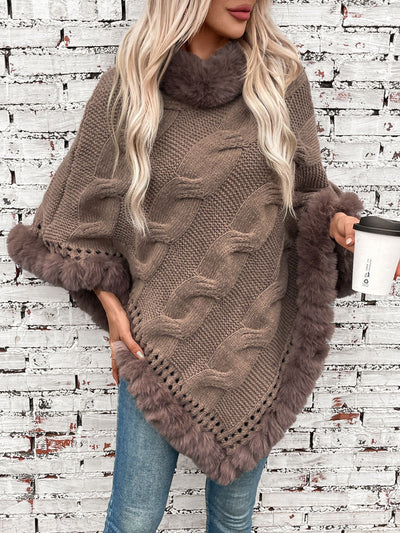 Poncho Suéter Grueso Trenzado con Cuello Alto - Image 28