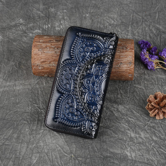 Cartera Larga de Cuero Grabado para Mujer - Image 7