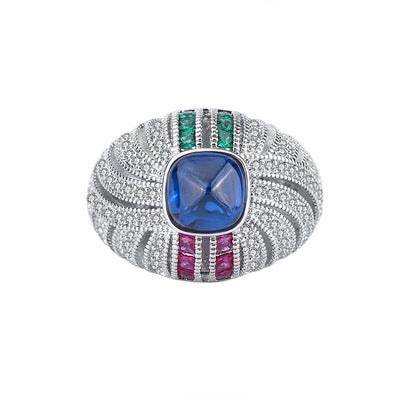 Anillo de Zafiro Simulado con Torre de Azúcar y Piedra Dicroica - Juego Completo - Image 3