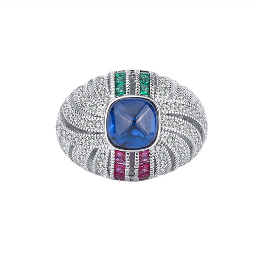 Anillo de Zafiro Simulado con Torre de Azúcar y Piedra Dicroica - Juego Completo - Image 3