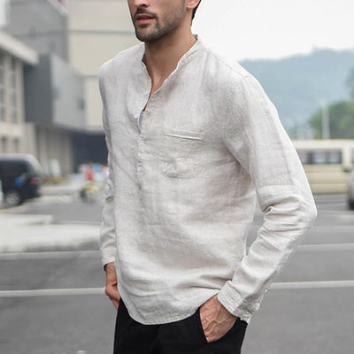 Camisa Vintage de Lino Blanca con Botones para Hombre - Image 5