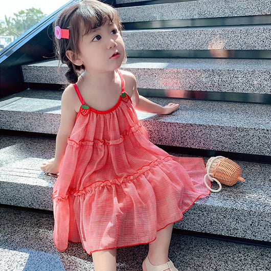 Vestido Falda Niña Malla Fresas con Tirantes - Image 4