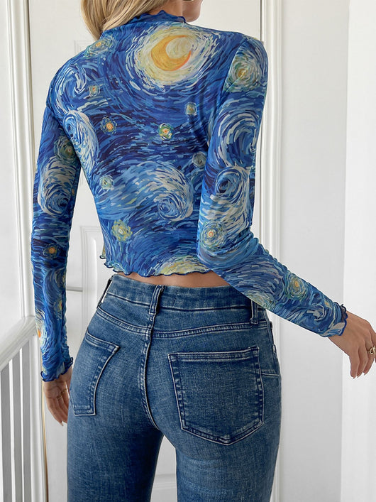 Camiseta Estampada Cuello Alto Cielo Estrellado con Malla - Image 11