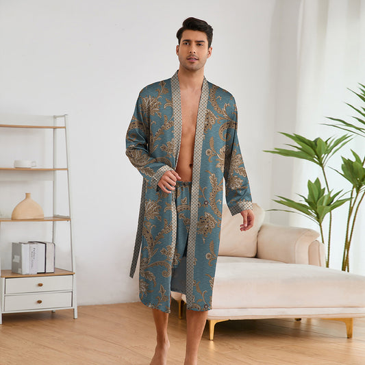 Bata Estampada para Hombre con Mangas Largas y Pantalón Corto - Image 2