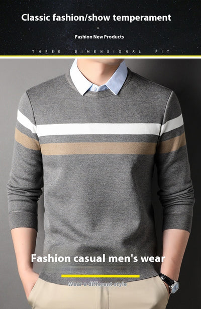 Suéter Rayado con Cuello Postizo Falso Dos Piezas para Hombre - Image 11