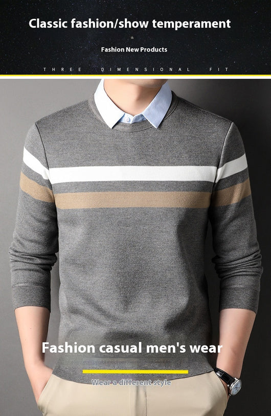 Suéter Rayado con Cuello Postizo Falso Dos Piezas para Hombre - Image 11