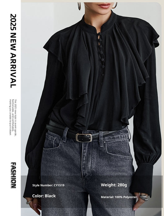 Blusa Negra Elegante con Volantes Drapeados Estilo Palacio - Image 10