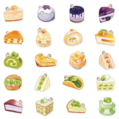 Hand holding a strawberry shortcake sticker with a tiny bunny, part of a 40-piece set of cute cartoon dessert stickers. - Image 6