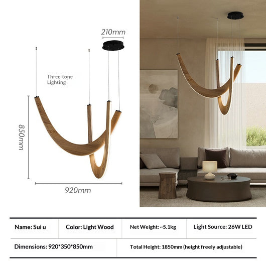Lámpara de Techo Minimalista Moderna en Forma de U - Madera Maciza para Sala y Comedor - Image 6