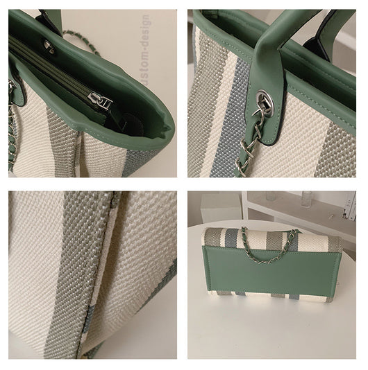 Bolsa de Cadena Portátil con Textura Rayada y Detalles en Contraste - Image 8