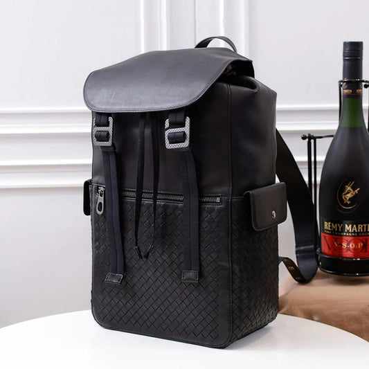 Mochila de Cuero Trenzado para Hombre - Gran Capacidad y Estilo Casual