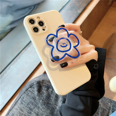 Funda de Silicona Suave para Móvil con Soporte y Diseño de Flores Azules - Image 8