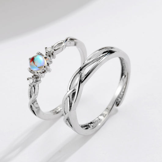 Anillos de Pareja Piedra Lunar Concéntrica en Plata Esterlina - Image 7