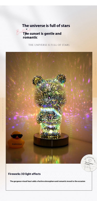 Lámpara LED 3D Fuegos Artificiales Multicolor con Osito USB para Mesita de Noche - Image 13