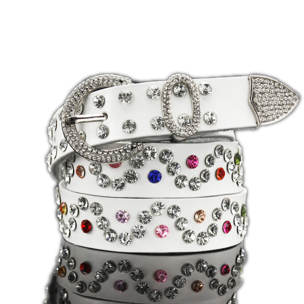 Cinturón de Cuero para Mujer con Detalles de Cristales Brillantes