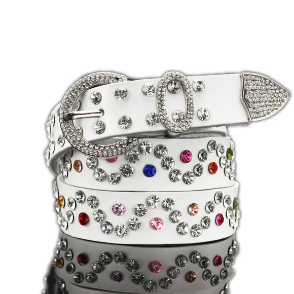 Cinturón de Cuero para Mujer con Detalles de Cristales Brillantes