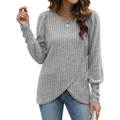 Blusa Suave de Manga Larga con Textura Burbuja - Cuello Redondo para Mujer - Image 8
