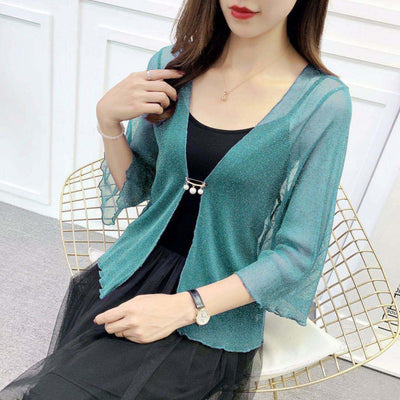 Cardigan de Encaje con Mangas Tipo Hoja de Loto y Malla Exterior - Image 3