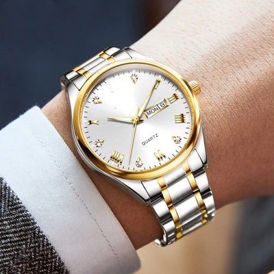 Reloj de Negocios Tuhao Gold Diamond con Cuarzo Resistente al Agua y Esfera Luminosa - Image 4