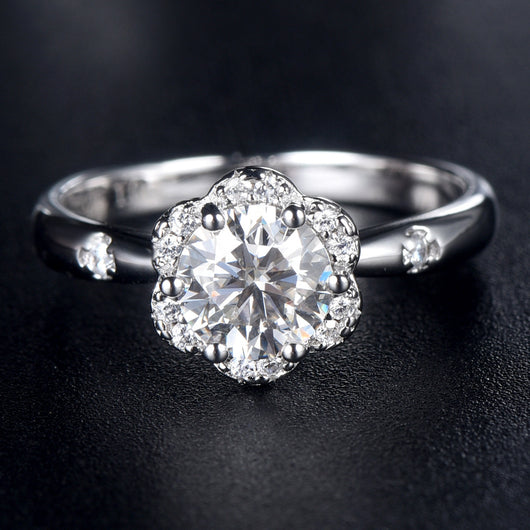 Anillo de Plata 925 Flor Diamante Roto Moissanita para Propuesta de Matrimonio - Image 4