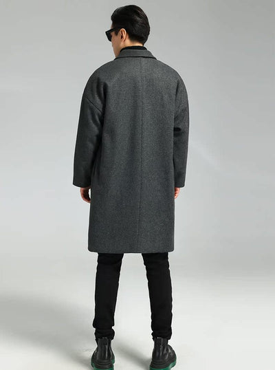 Abrigo de Lana Holgado Doble Botonadura Largo Casual para Hombre - Image 16