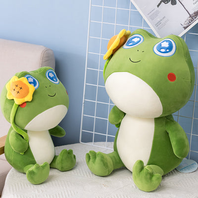 Almohada Decorativa de Algodón con Relleno de Plumón - Diseño Rana Ojos Grandes