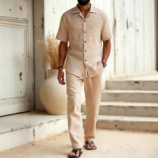 Conjunto Elegante de Camisa y Pantalón de Color Liso para Hombre - Image 2
