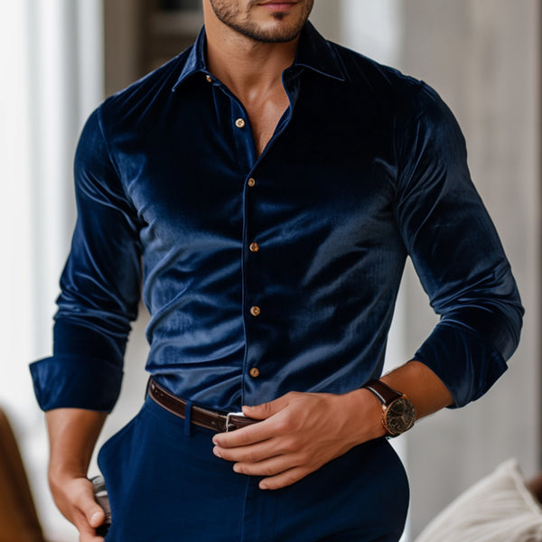 Camisa Casual de Manga Larga para Hombre - Colores Sólidos Otoño Invierno