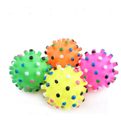 Four colorful spiked pet toy balls in green, yellow, orange, and pink, with multi-color polka dots. - Image 7