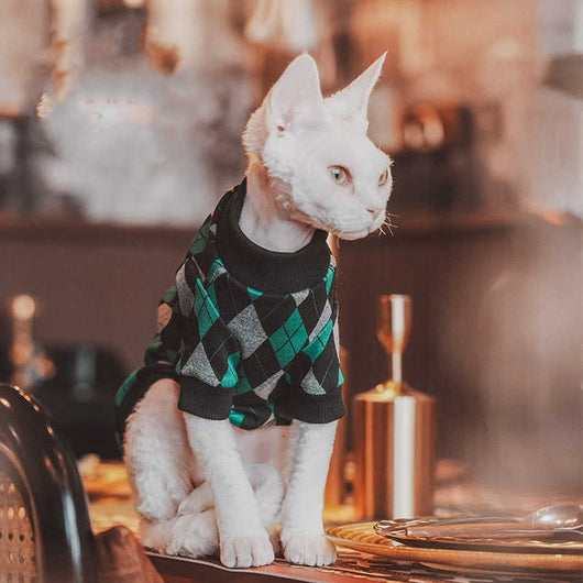 Suéter de Algodón a Cuadros para Gatos sin Pelo - Manga Larga - Image 3