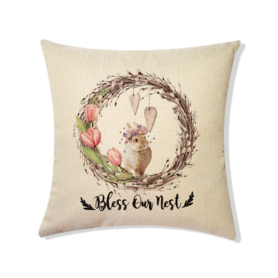 Funda de Cojín Decorativa Pascua - Canasta Flores y Conejito para Sofá y Auto - Image 22