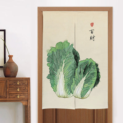 Chinese style fabric door curtain with cherry blossoms, colorful lanterns, and a white cat walking on a beige background. - Image 5