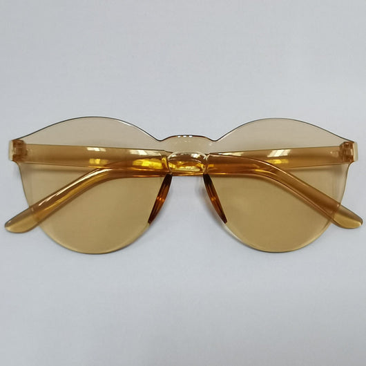 Trendy one-piece candy-colored sunglasses with dark gray lenses and a unique wavy top edge. - Image 10