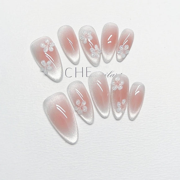 Adhesivos de Uñas Estilo Chino Floral - Acabado Blanco Almendra