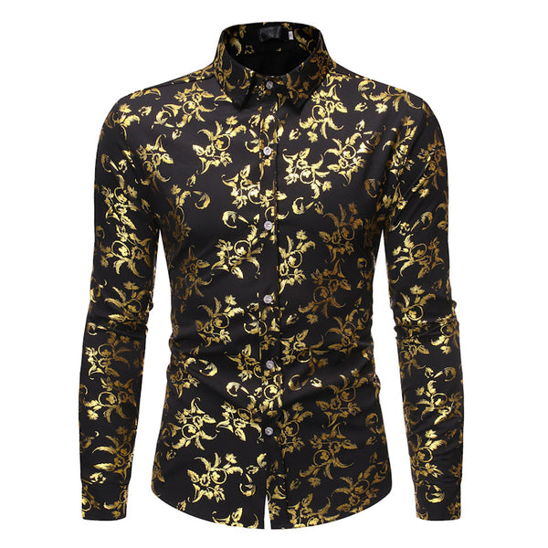 Camisa Casual Hombre con Estampado Floral Bronce
