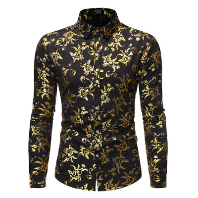 Camisa Casual Hombre con Estampado Floral Bronce