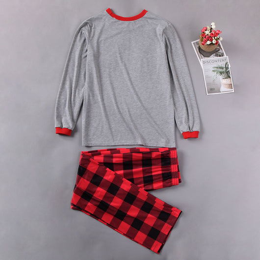Family Christmas pajama set with grey long-sleeve tops featuring a red truck with a tree, and red and black buffalo plaid pants. Includes adult, kids, and baby - Image 7