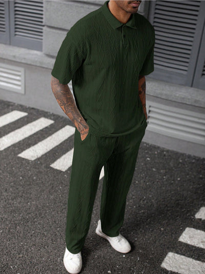 Conjunto Polo Jacquard Texturizado para Hombre - Pantalón Corto Casual dos Piezas - Image 11