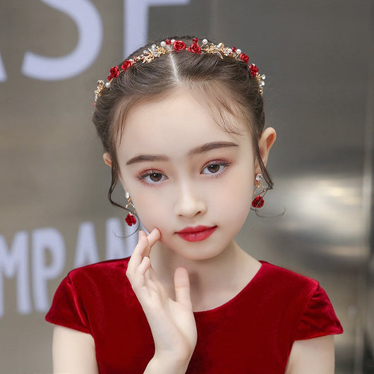 Juego de Pasadores Florales Rojos y Accesorios para el Cabello para Mujeres