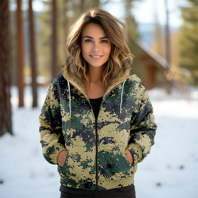 Abrigo Acolchado para Mujer con Capucha y Estampado Digital Otoño-Invierno