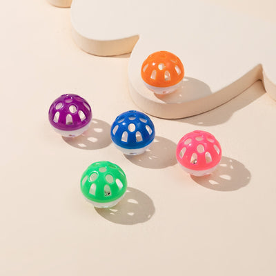 Six colorful plastic bell mesh hollow cat teasing balls in orange, green, red, purple, and pink, each 4cm. - Image 20