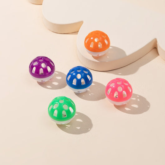 Six colorful plastic bell mesh hollow cat teasing balls in orange, green, red, purple, and pink, each 4cm. - Image 20