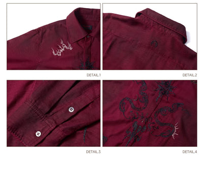 Camisa de Terciopelo Satinado Rojo Vino con Patrón Totem - Image 18